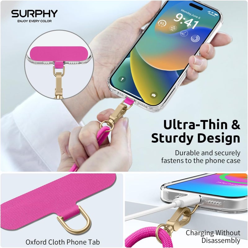 SURPHY Phone Lanyard Crossbody, Adjustable Cell Phone Lanyard with 2 Pack Phone Tether Tab, Two-Color Braided Phone Strap (Hot Pink) - Image 4